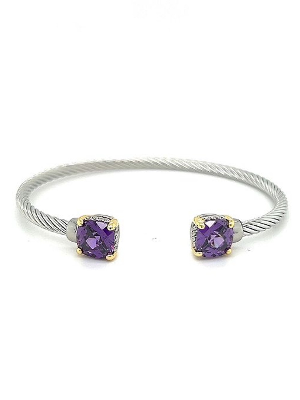 Two-Tone Amethyst Color Stone Twisted Cable Cuff